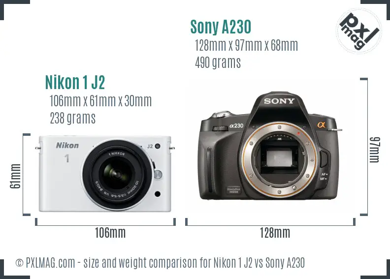 Nikon 1 J2 vs Sony A230 size comparison