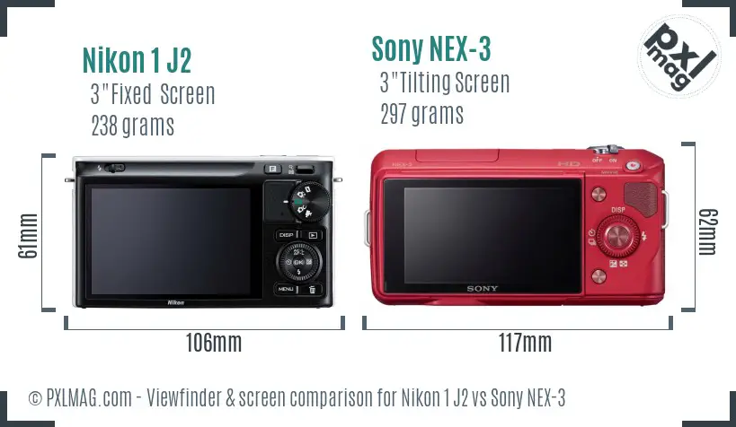 Nikon 1 J2 vs Sony NEX-3 Screen and Viewfinder comparison