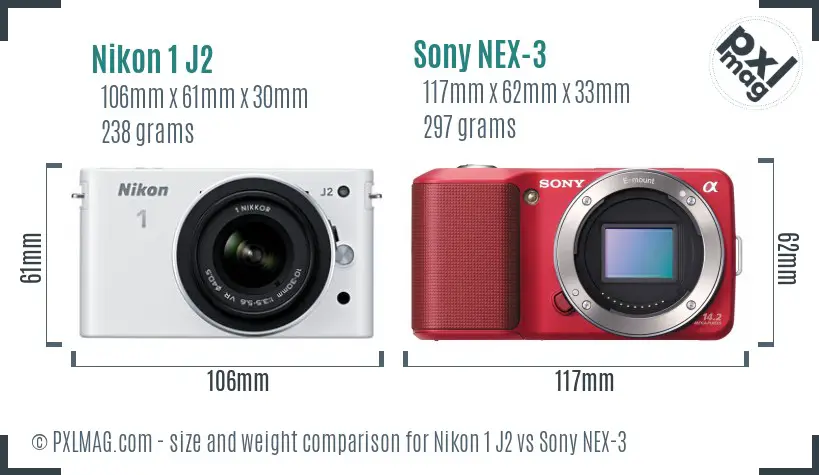 Nikon 1 J2 vs Sony NEX-3 size comparison Nikon 1 J2 vs Sony NEX-3 size comparison