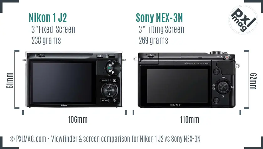 Nikon 1 J2 vs Sony NEX-3N Screen and Viewfinder comparison