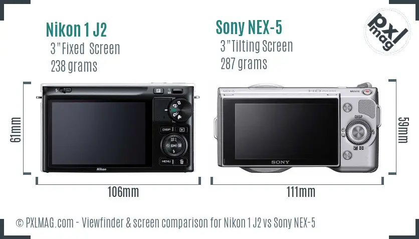 Nikon 1 J2 vs Sony NEX-5 Screen and Viewfinder comparison