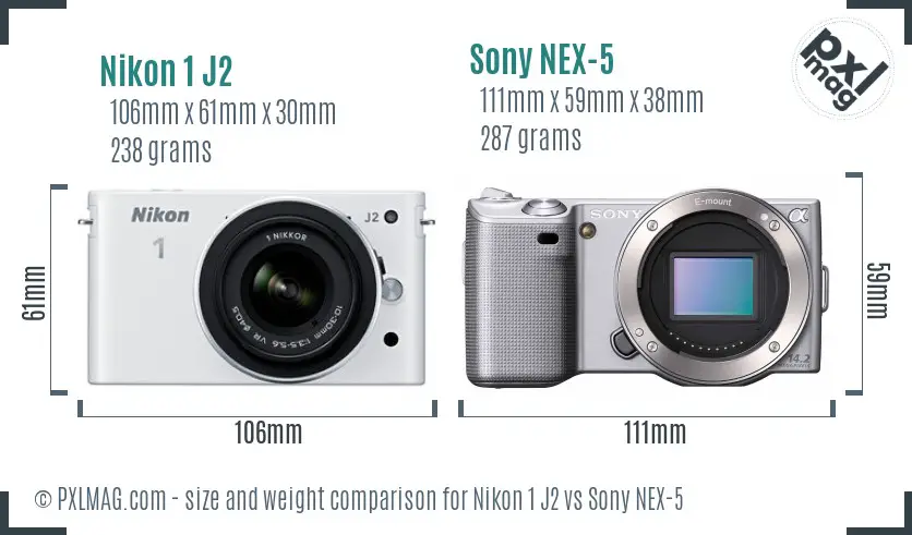 Nikon 1 J2 vs Sony NEX-5 size comparison