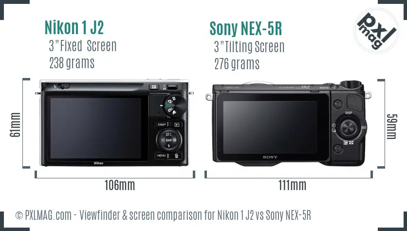 Nikon 1 J2 vs Sony NEX-5R Screen and Viewfinder comparison