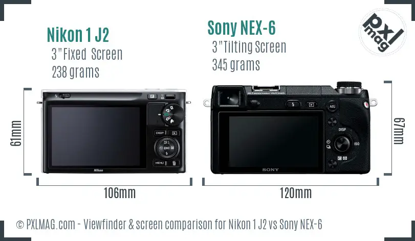 Nikon 1 J2 vs Sony NEX-6 Screen and Viewfinder comparison