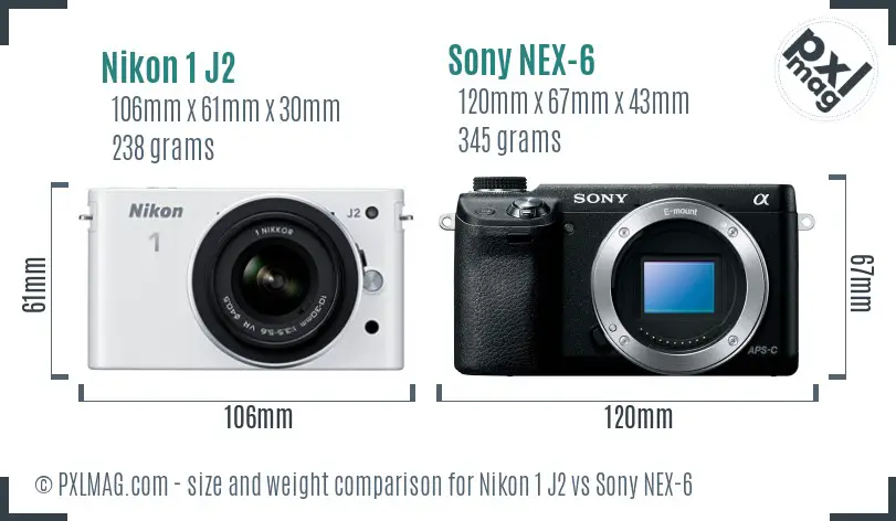 Nikon 1 J2 vs Sony NEX-6 size comparison