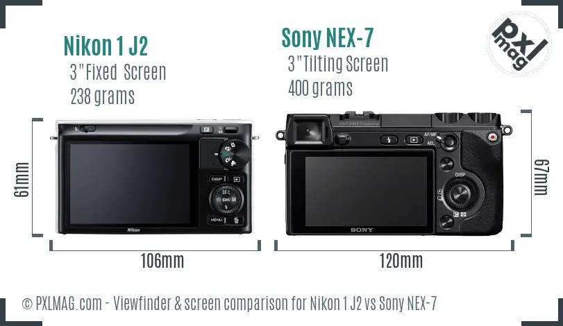Nikon 1 J2 vs Sony NEX-7 Screen and Viewfinder comparison
