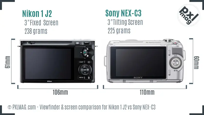 Nikon 1 J2 vs Sony NEX-C3 Screen and Viewfinder comparison