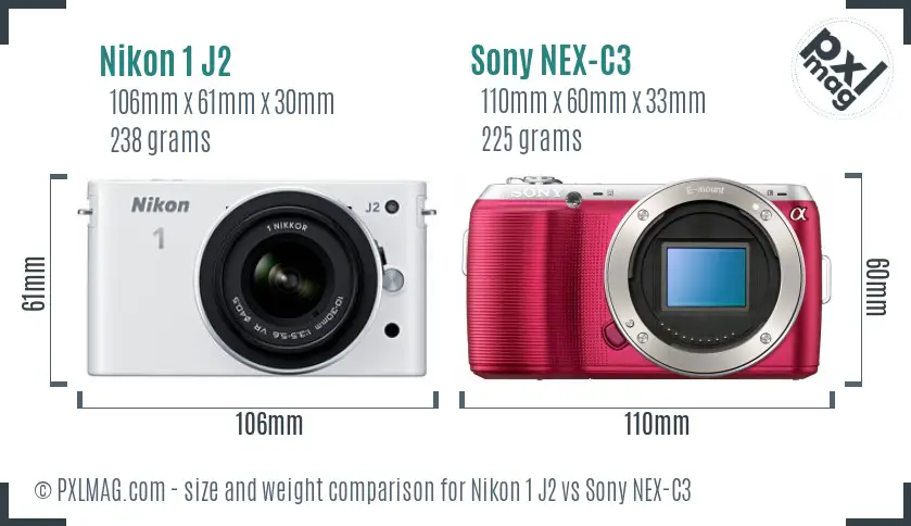 Nikon 1 J2 vs Sony NEX-C3 size comparison