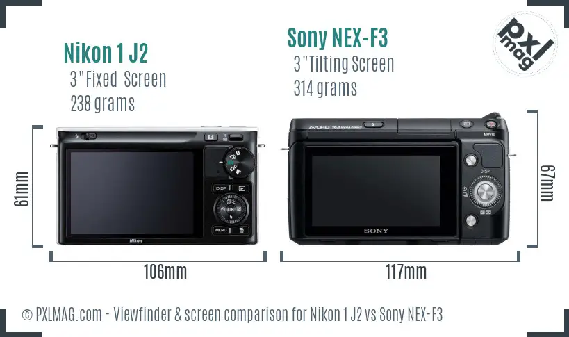 Nikon 1 J2 vs Sony NEX-F3 Screen and Viewfinder comparison
