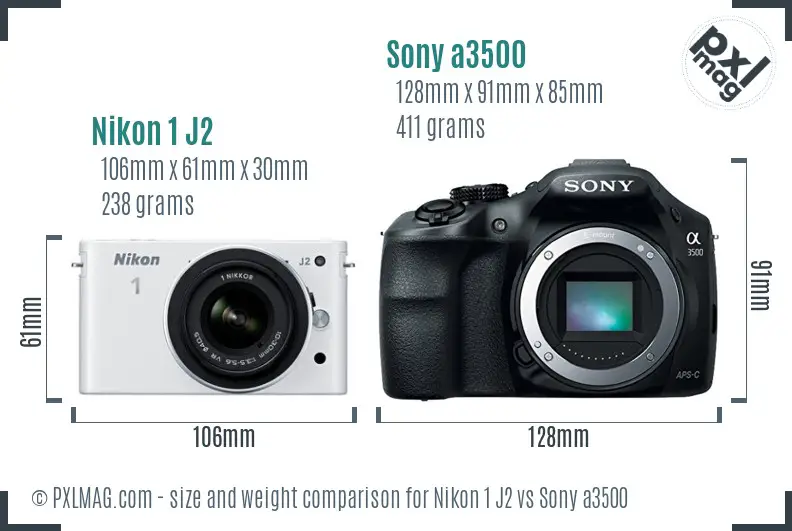 Nikon 1 J2 vs Sony a3500 size comparison