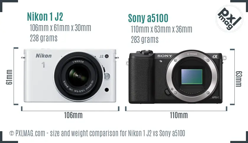 Nikon 1 J2 vs Sony a5100 size comparison