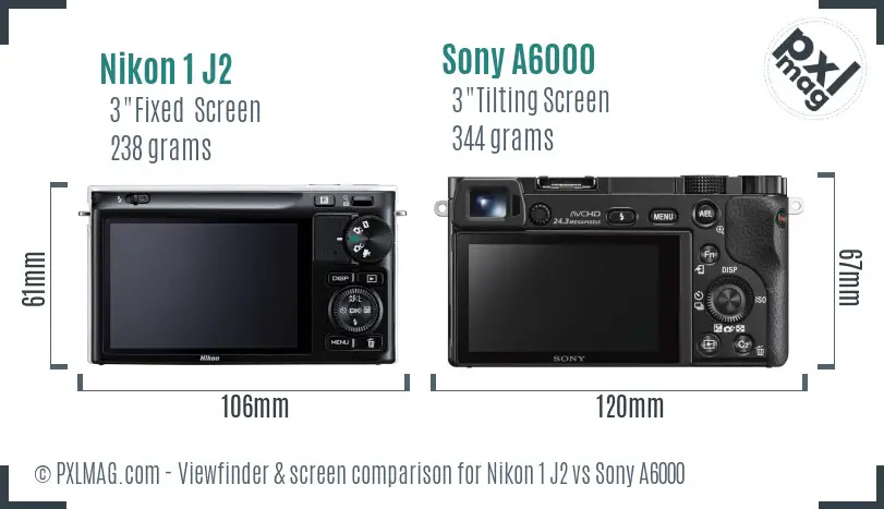 Nikon 1 J2 vs Sony A6000 Screen and Viewfinder comparison