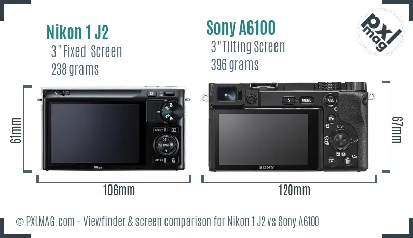 Nikon 1 J2 vs Sony A6100 Screen and Viewfinder comparison