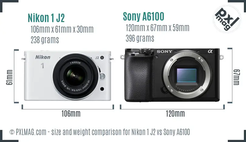 Nikon 1 J2 vs Sony A6100 size comparison