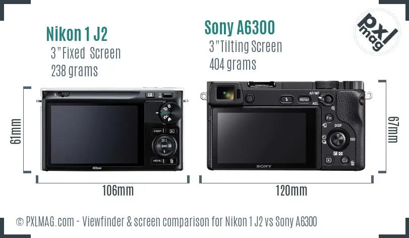 Nikon 1 J2 vs Sony A6300 Screen and Viewfinder comparison