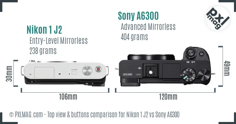 Nikon 1 J2 vs Sony A6300 top view buttons comparison