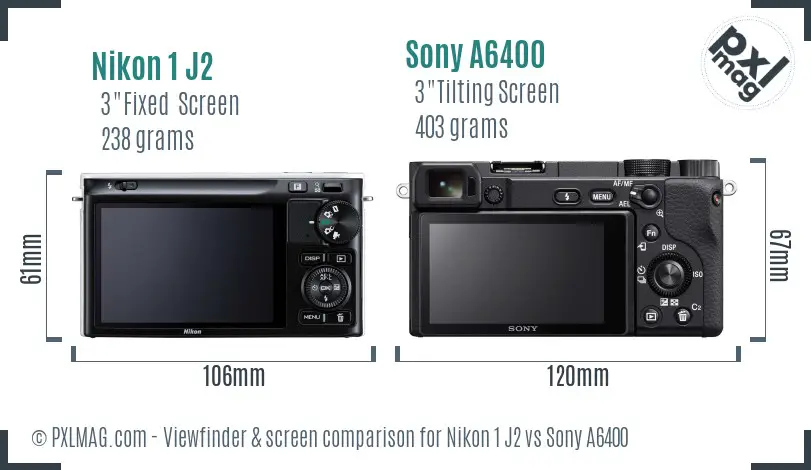 Nikon 1 J2 vs Sony A6400 Screen and Viewfinder comparison