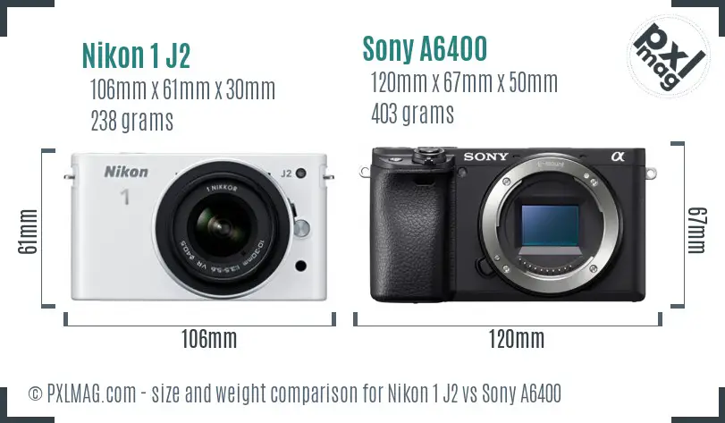 Nikon 1 J2 vs Sony A6400 size comparison