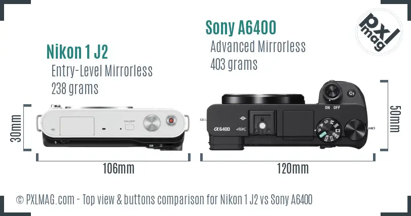 Nikon 1 J2 vs Sony A6400 top view buttons comparison