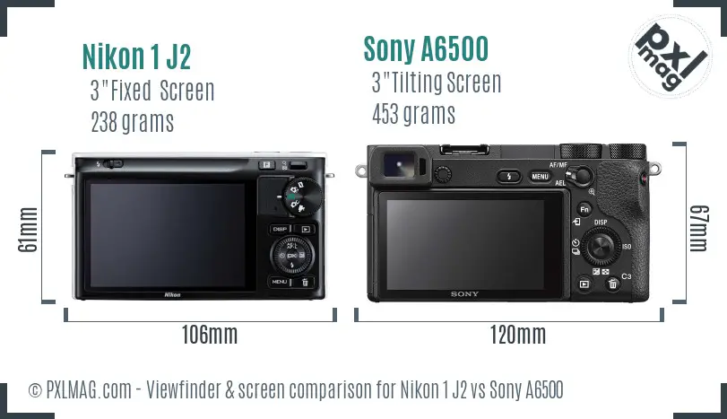 Nikon 1 J2 vs Sony A6500 Screen and Viewfinder comparison