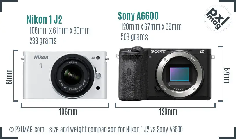 Nikon 1 J2 vs Sony A6600 size comparison