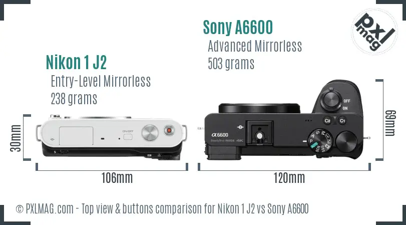 Nikon 1 J2 vs Sony A6600 top view buttons comparison