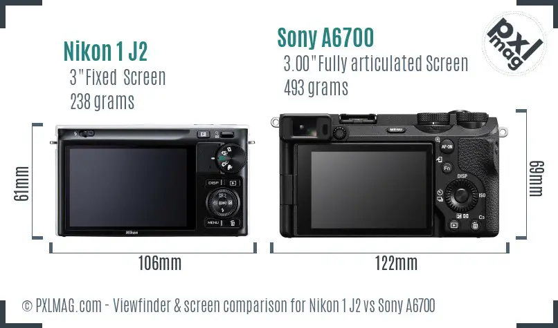 Nikon 1 J2 vs Sony A6700 Screen and Viewfinder comparison Nikon 1 J2 vs Sony A6700 Screen and Viewfinder comparison