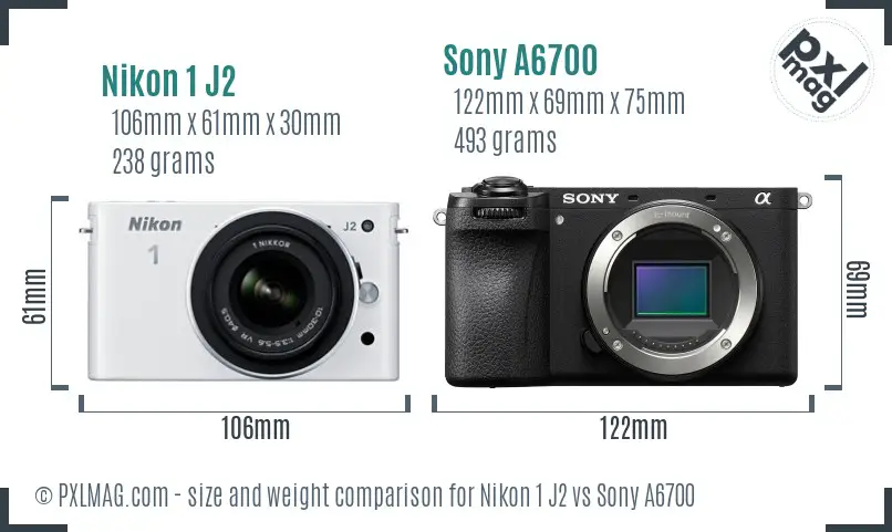 Nikon 1 J2 vs Sony A6700 size comparison Nikon 1 J2 vs Sony A6700 size comparison