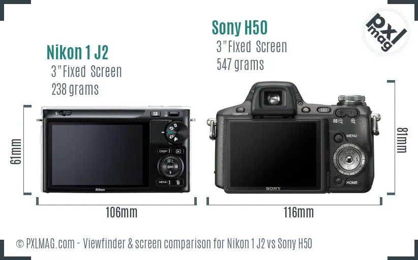 Nikon 1 J2 vs Sony H50 Screen and Viewfinder comparison
