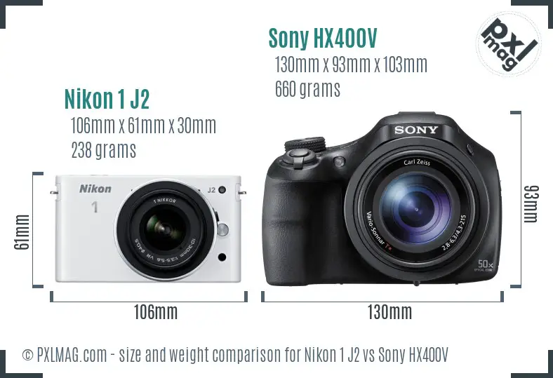 Nikon 1 J2 vs Sony HX400V size comparison