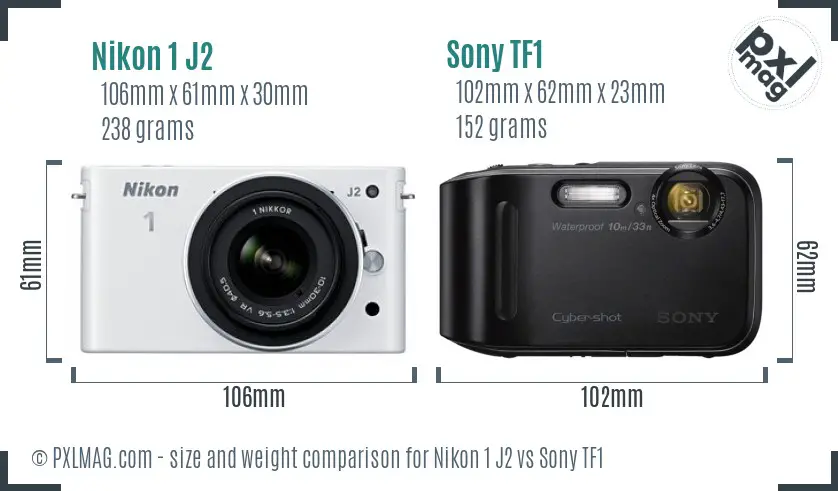 Nikon 1 J2 vs Sony TF1 size comparison