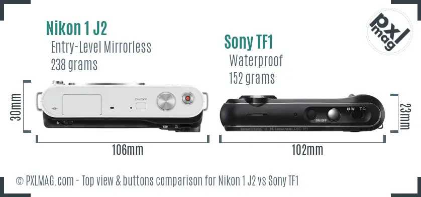Nikon 1 J2 vs Sony TF1 top view buttons comparison