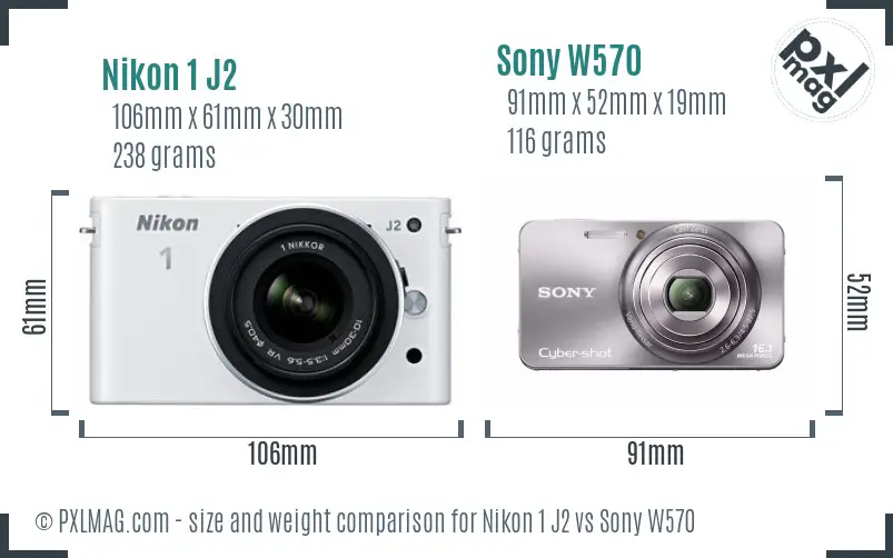 Nikon 1 J2 vs Sony W570 size comparison