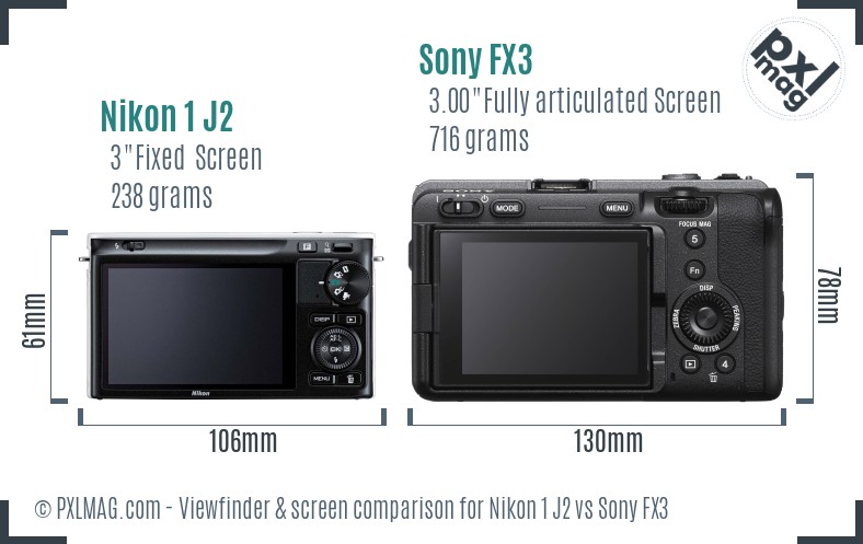 Nikon 1 J2 vs Sony FX3 Screen and Viewfinder comparison
