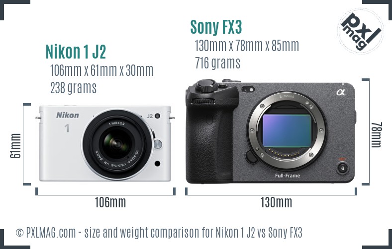 Nikon 1 J2 vs Sony FX3 size comparison