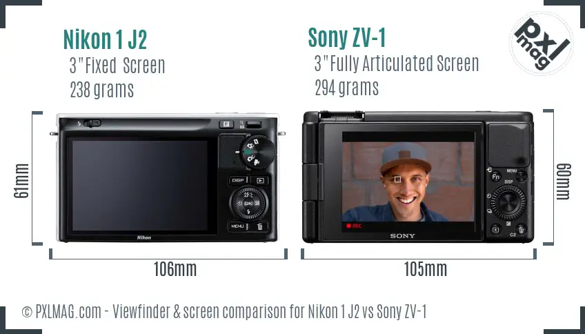 Nikon 1 J2 vs Sony ZV-1 Screen and Viewfinder comparison