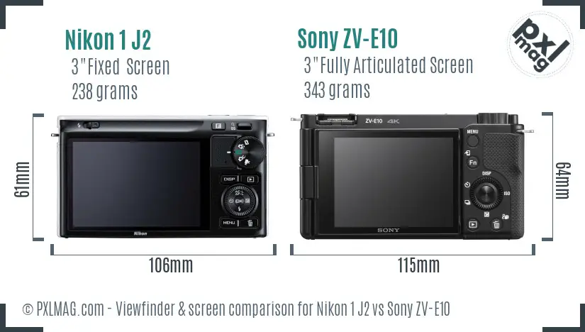 Nikon 1 J2 vs Sony ZV-E10 Screen and Viewfinder comparison