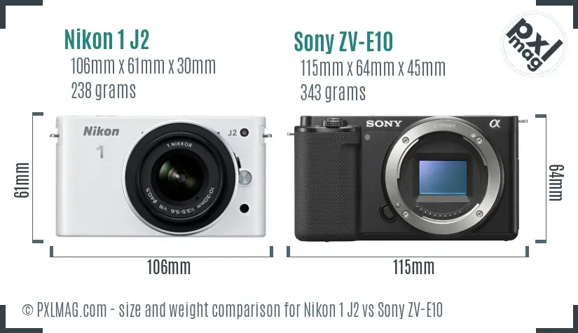 Nikon 1 J2 vs Sony ZV-E10 size comparison
