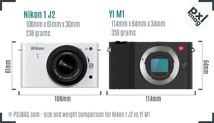 Nikon 1 J2 vs YI M1 size comparison