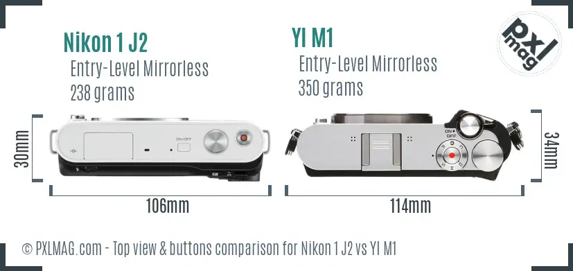 Nikon 1 J2 vs YI M1 top view buttons comparison