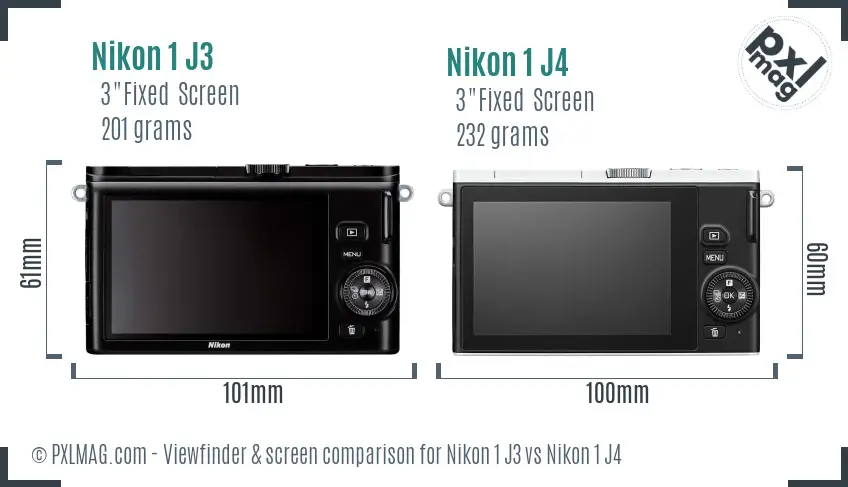 Nikon 1 J3 vs Nikon 1 J4 Screen and Viewfinder comparison