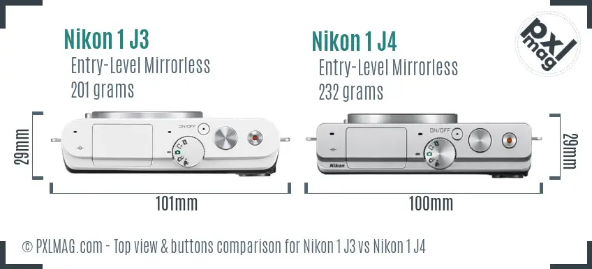 Nikon 1 J3 vs Nikon 1 J4 top view buttons comparison