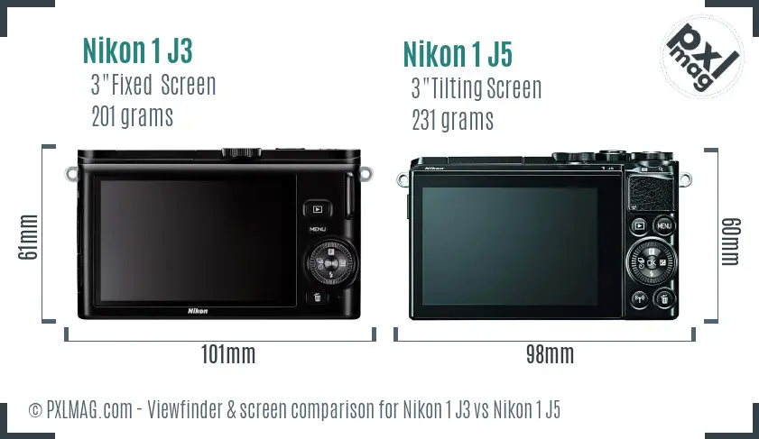 Nikon 1 J3 vs Nikon 1 J5 Screen and Viewfinder comparison