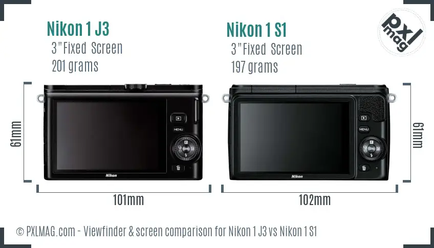Nikon 1 J3 vs Nikon 1 S1 Screen and Viewfinder comparison