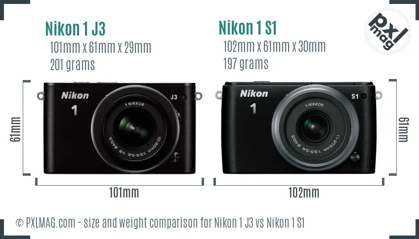 Nikon 1 J3 vs Nikon 1 S1 size comparison