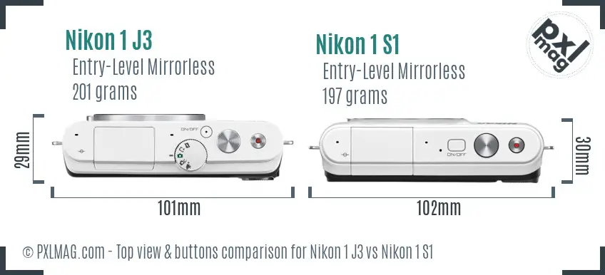 Nikon 1 J3 vs Nikon 1 S1 top view buttons comparison