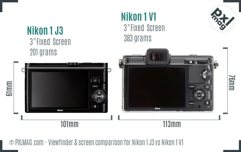 Nikon 1 J3 vs Nikon 1 V1 Screen and Viewfinder comparison
