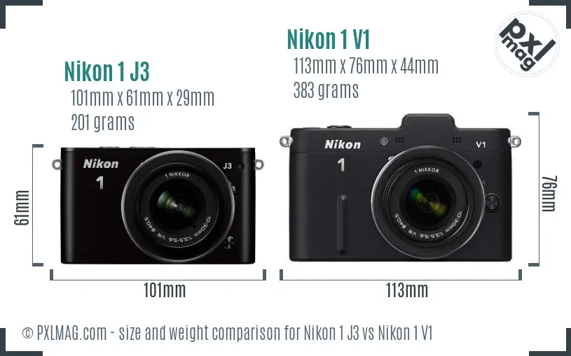 Nikon 1 J3 vs Nikon 1 V1 size comparison