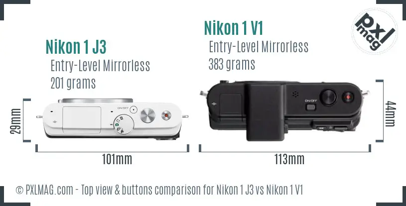 Nikon 1 J3 vs Nikon 1 V1 top view buttons comparison