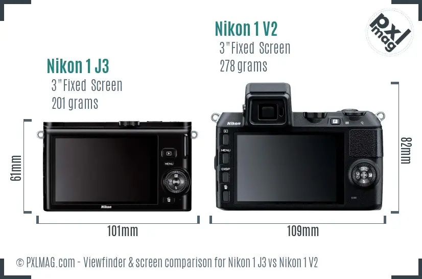 Nikon 1 J3 vs Nikon 1 V2 Screen and Viewfinder comparison